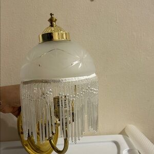 Elegant Gold and Frosted Glass Wall Sconce electric light with cord to plug.